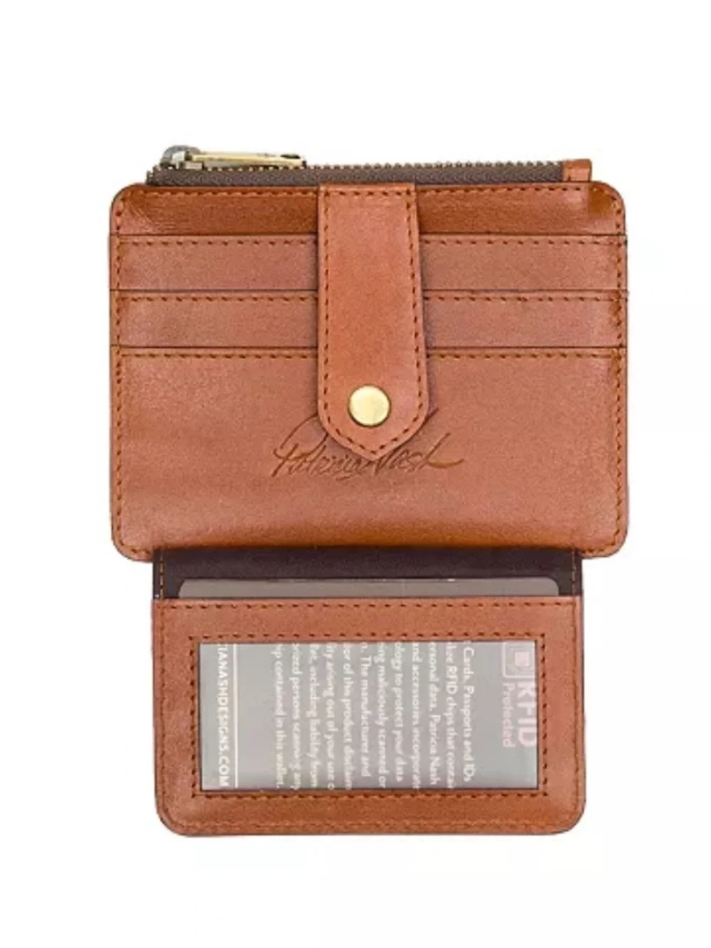 Patricia Nash Cassis ID Case Wallet Key Chain Coin Purse Biscuit Brown Leather - Picture 8 of 9